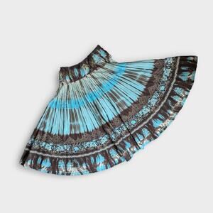 90's Marciano Turquoise Brown Drip Dye Midi Full Skirt Sz Small